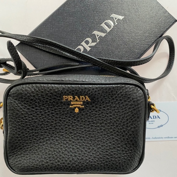 Prada Textured Black Crossbody Bag with Gold Details - Picture 2 of 6
